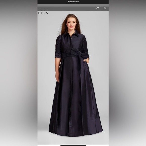 Teri Jon Navy Taffeta Shirtwaist Gown, Size 14 New With Tags Teri Jon Navy Taffeta Shirtwaist Gown, Size 14 New With Tags